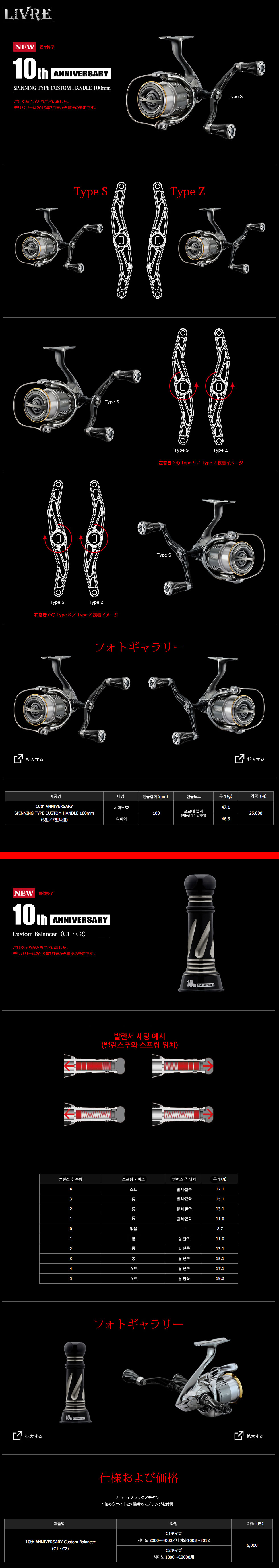 10주년 스피닝타입 커스텀 한정판 핸들100mm